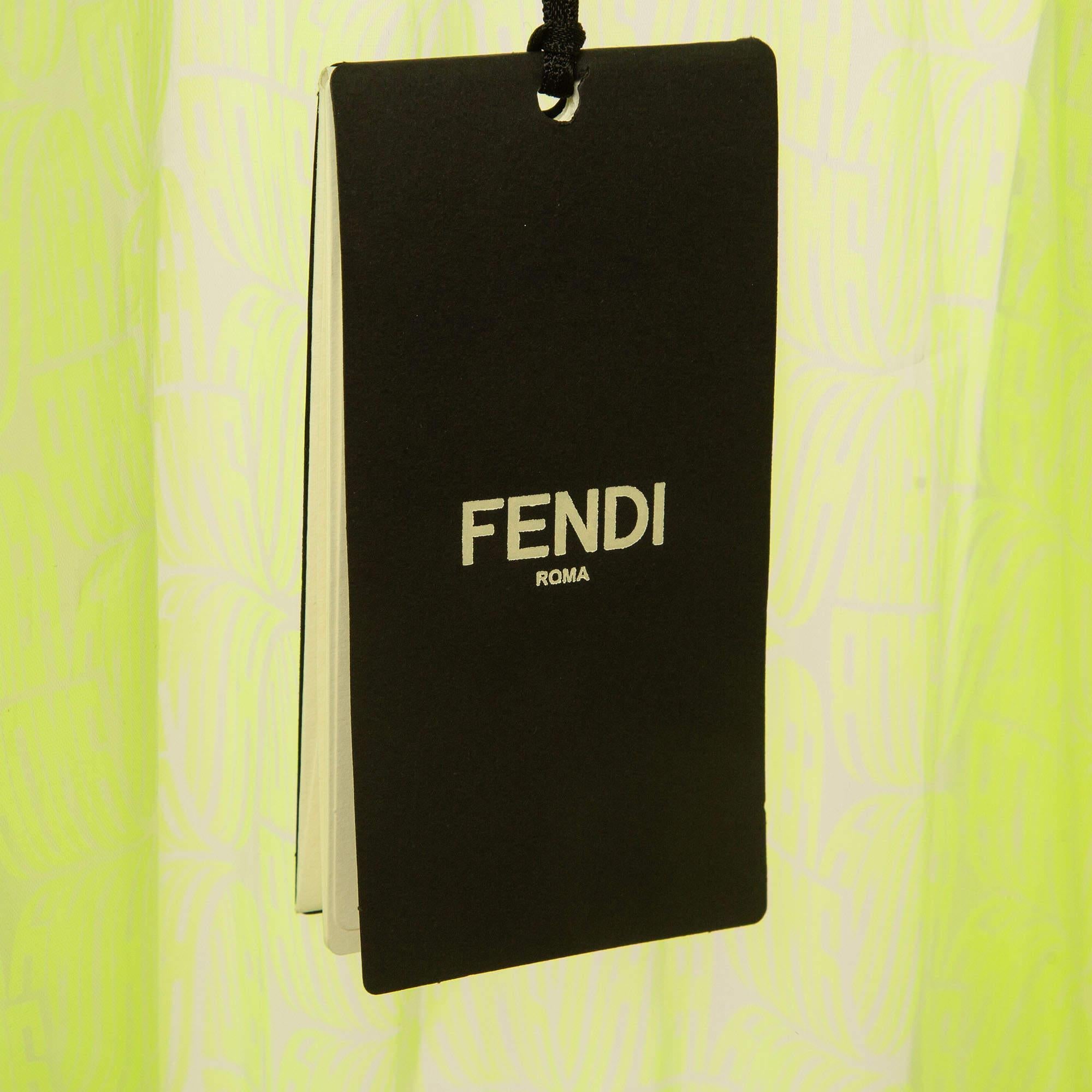 Fendi Amarillo Neón Estampado Sintético Plisado Vestido Midi M en Excelente estado para la venta en Dubai, Al Qouz 2