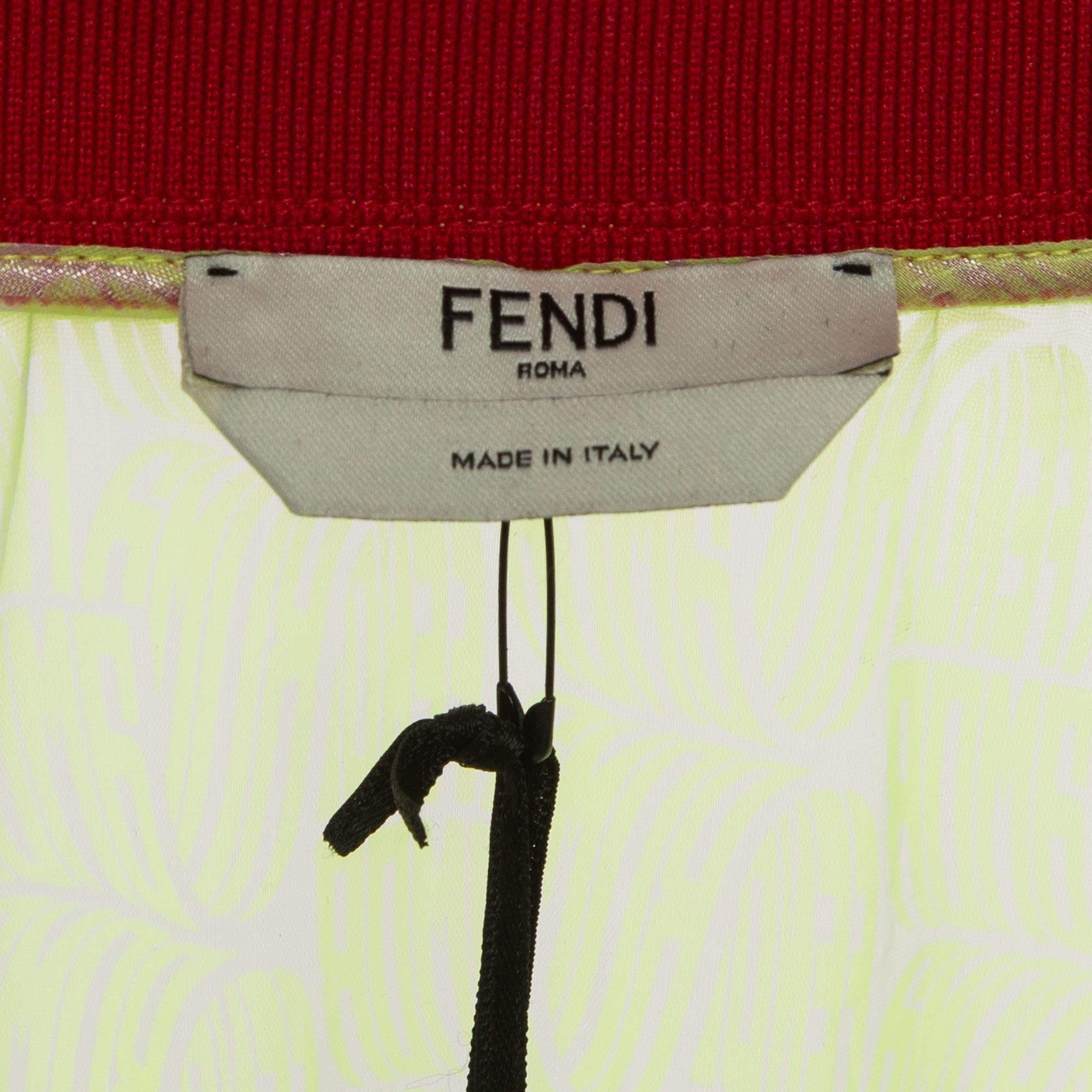 Femenino o masculino Fendi Amarillo Neón Estampado Sintético Plisado Vestido Midi M en venta