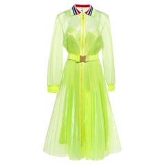 Fendi Neon Yellow Printed Synthetic Pleated Bleated Midi Dress M