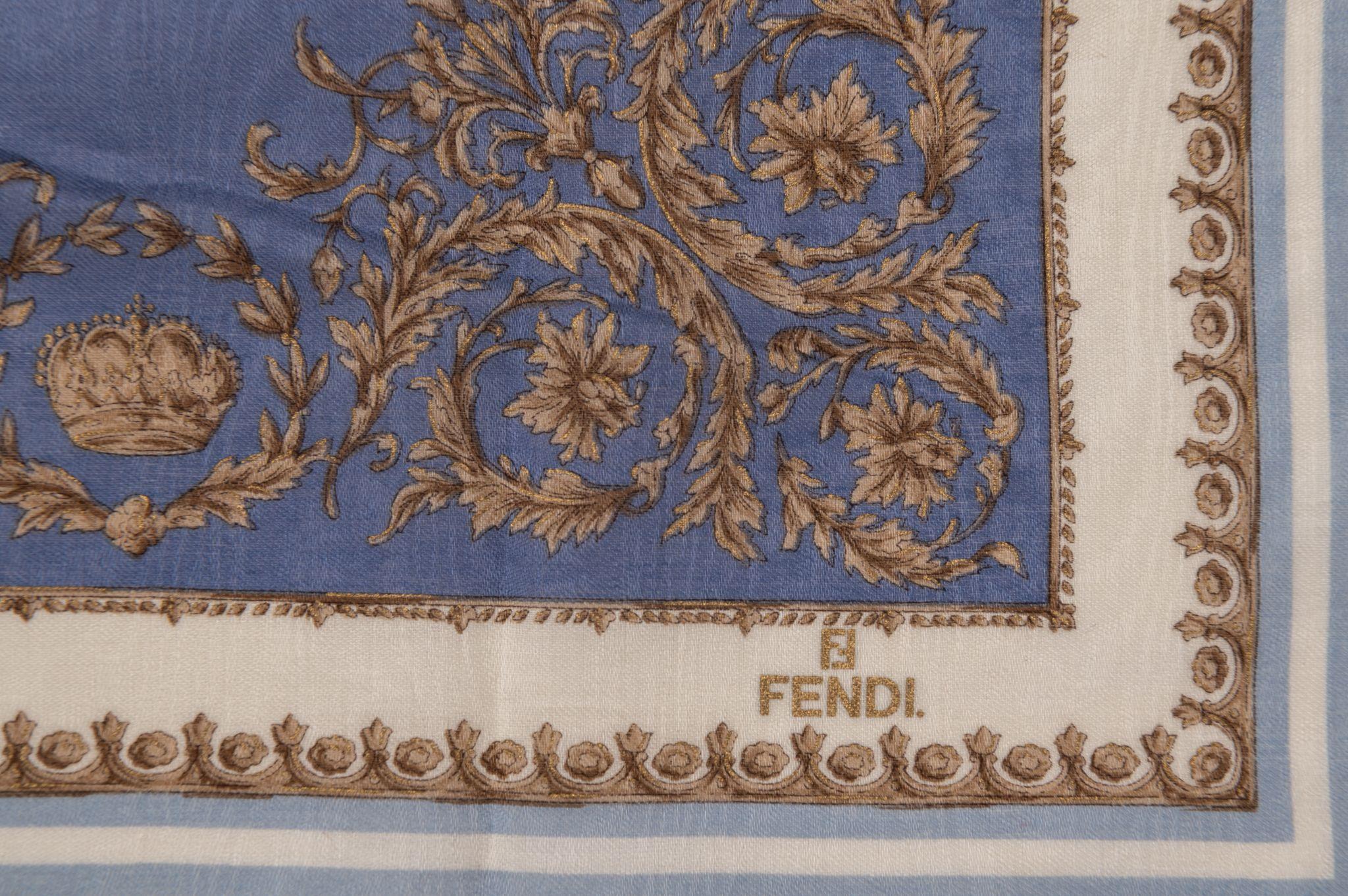 Fendi New Blue Baroque Cotton Gavroche For Sale 1