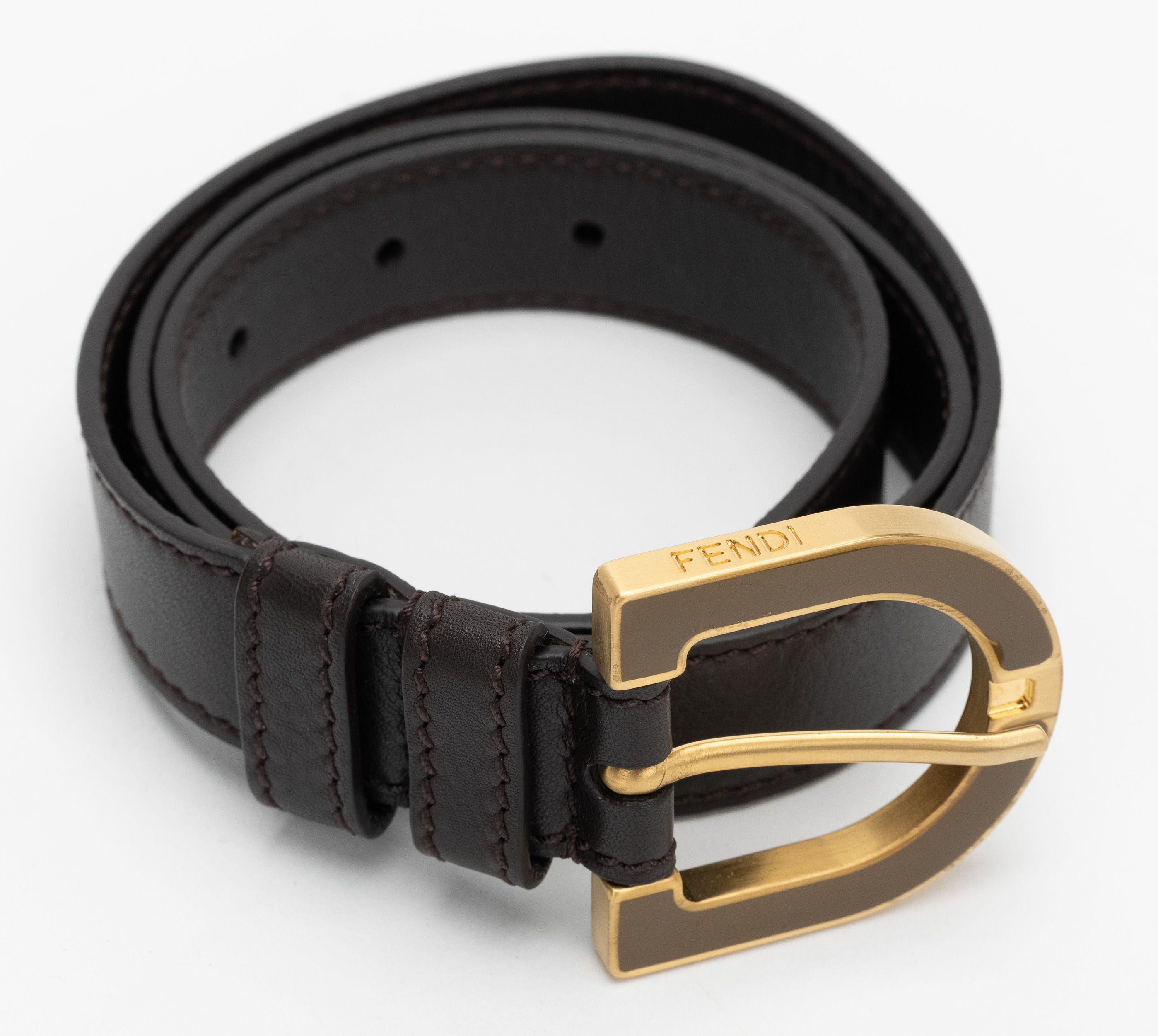 Fendi New Brown Leather Belt 83 cm In New Condition For Sale In West Hollywood, CA