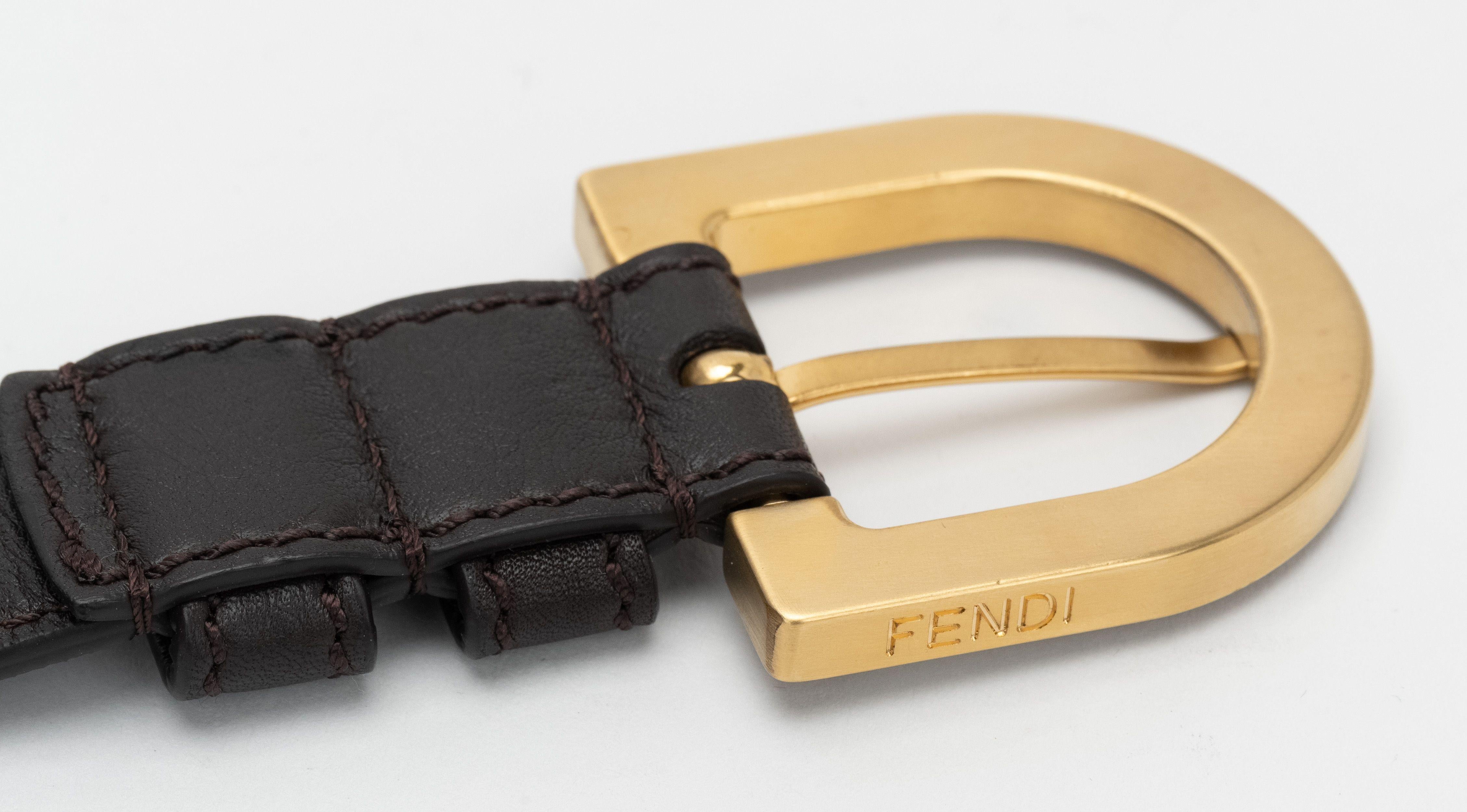 Fendi New Brown Leather Belt 83 cm For Sale 1