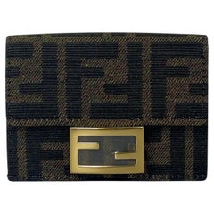 Fendi New in Box Brown Fabric Monogram Micro Trifold Wallet