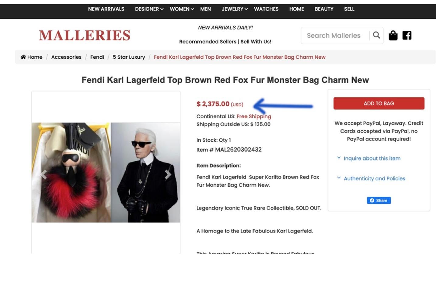 Fendi New Karlito Bag Charm In New Condition In Dubai, AE