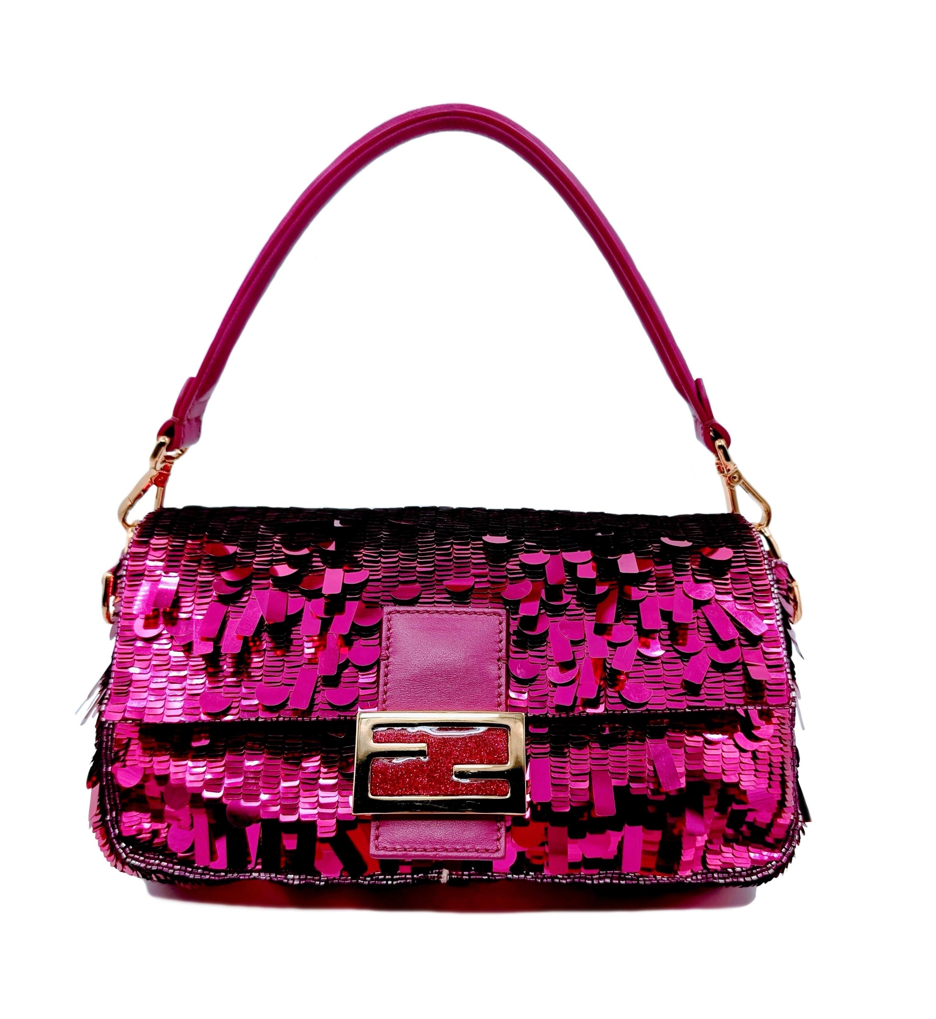 Pink FENDI new pink sequins baguette 2024 For Sale