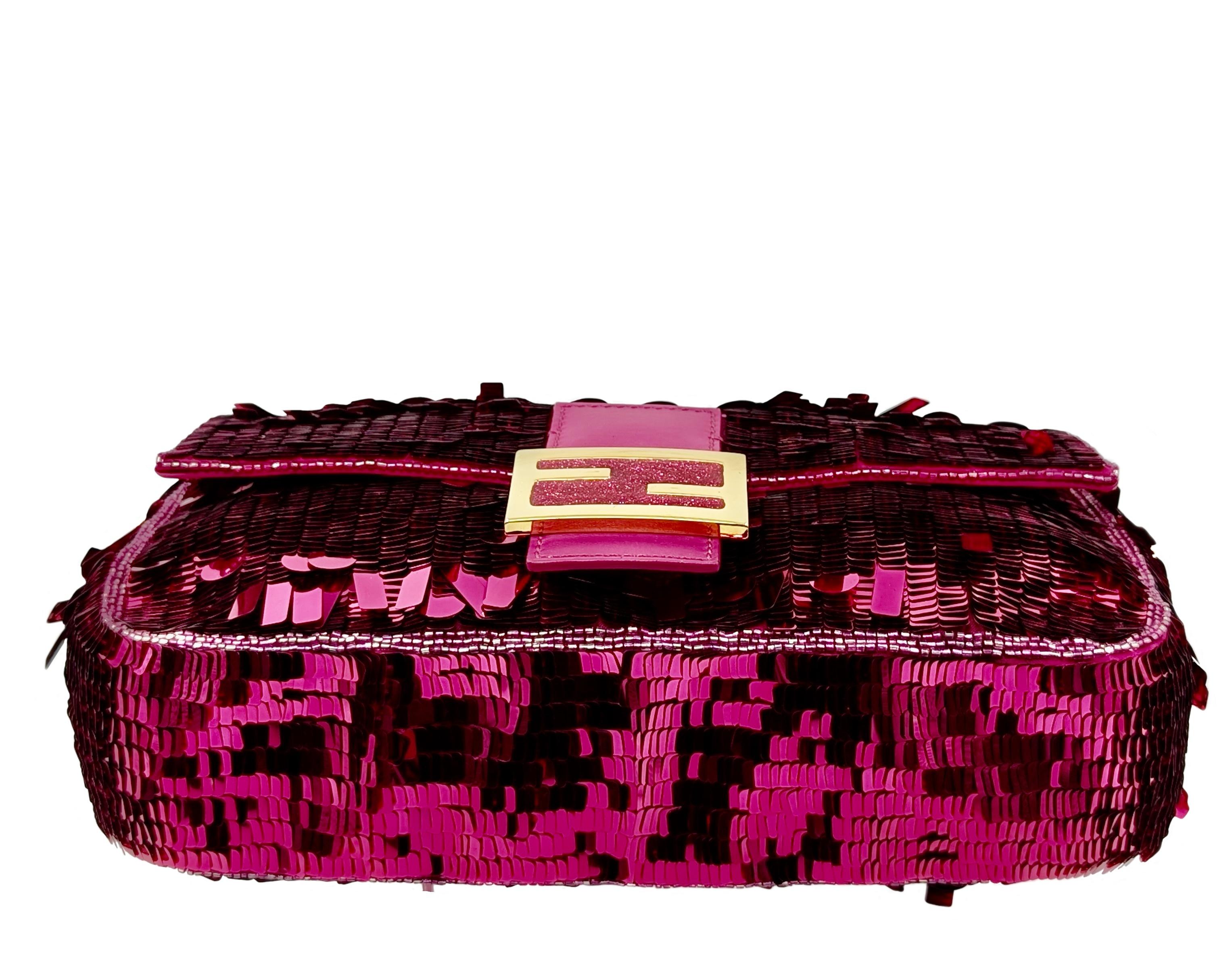 Women's FENDI new pink sequins baguette 2024 For Sale