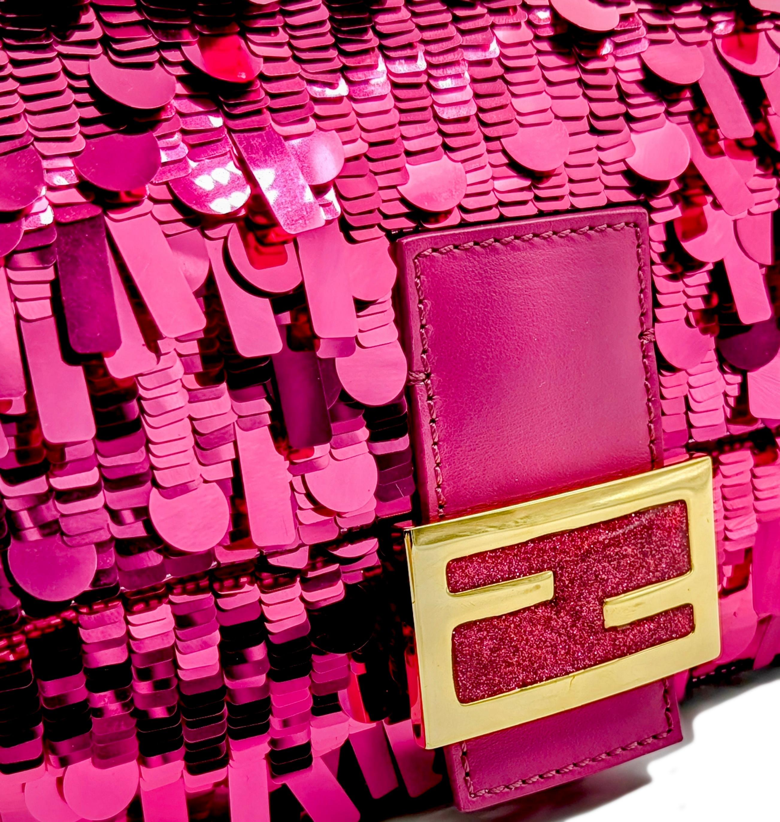 FENDI new pink sequins baguette 2024 For Sale 2