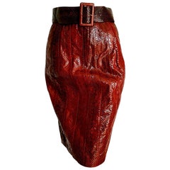 Used FENDI "New" Red Python Skin Skirt with Belt - Unworn