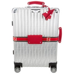 Fendi NEW Silver Aluminum Men's Women's Travel Carryall RollerBag Luggage