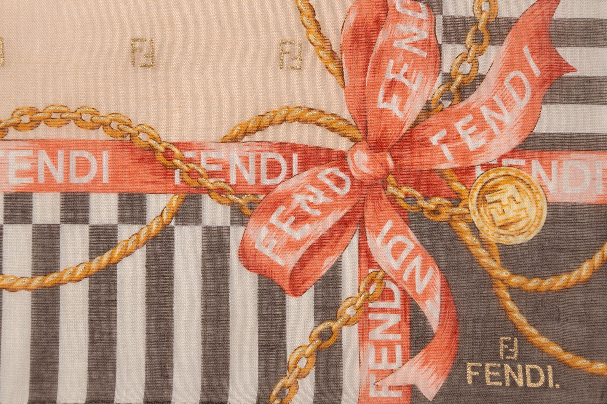 Beige Fendi New Stripes Ribbon Cotton Gavroche in vendita