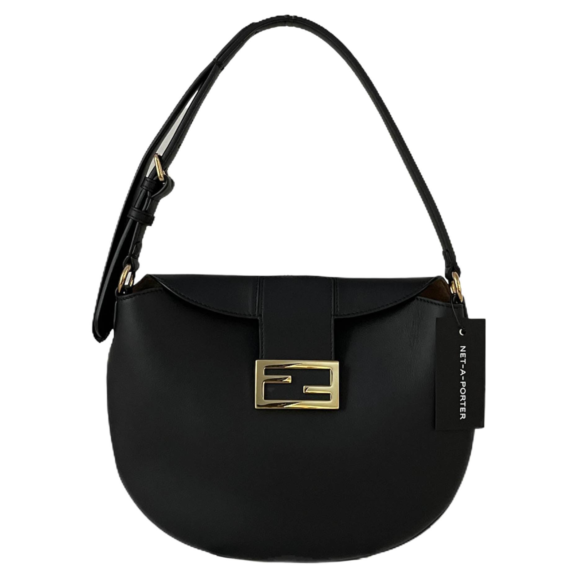 Fendi NEW w/ TAGS 2021 Black Small Crescent Logo Buckle Shoulder Bag