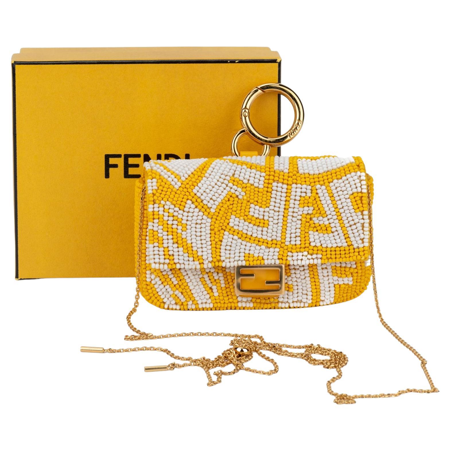 Fendi New White Yellow  Nano Baguette For Sale