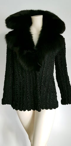 FENDI "New" Wild Russian Karakul with Fox Collar Black Fur Jacket - Unworn