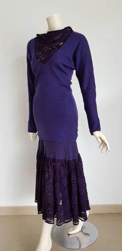 FENDI "New" Wool Violet Lace Sweater Skirt Outfit - Unworn