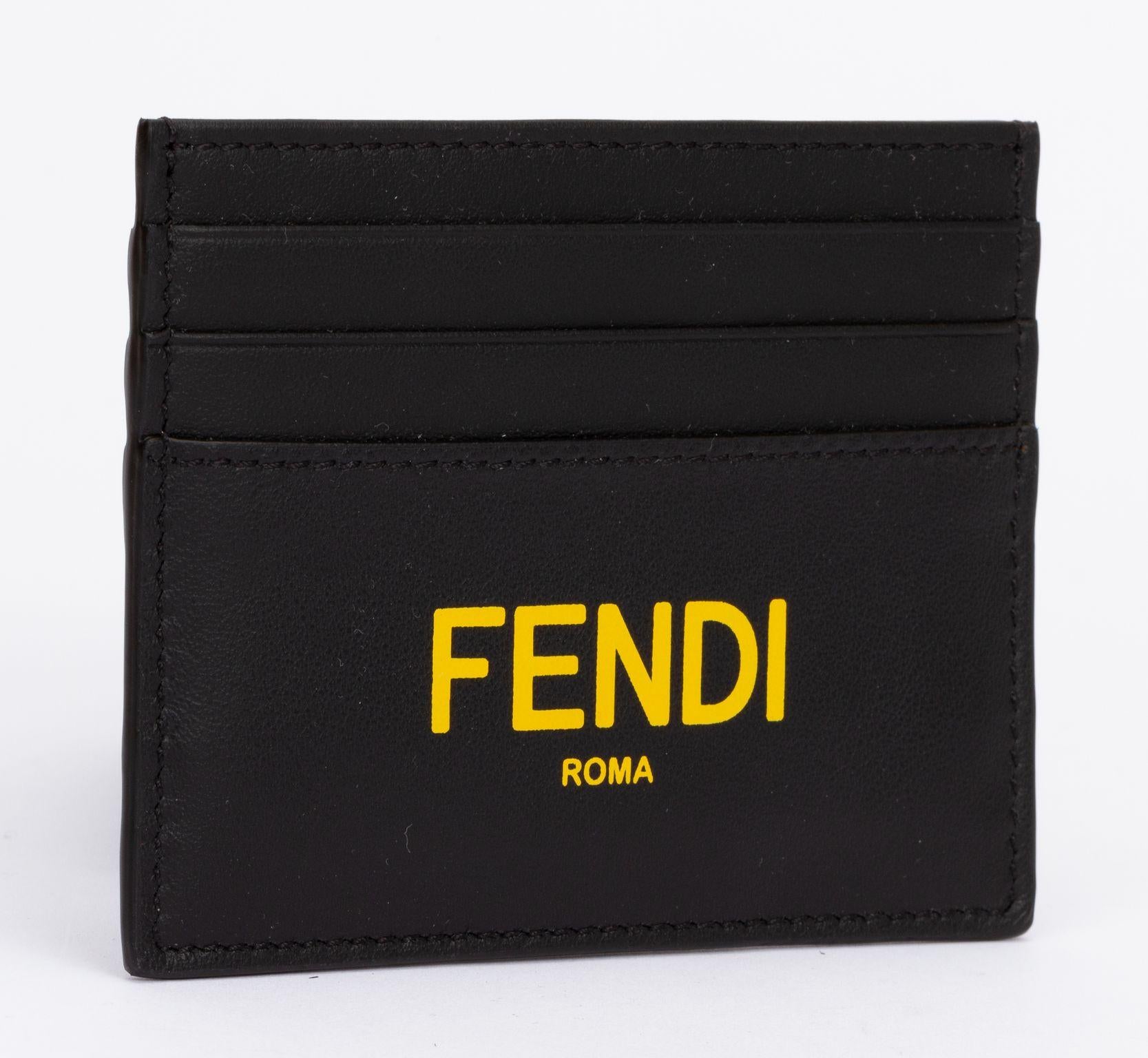Yellow Fendi NIB Black Credit Card Case For Sale
