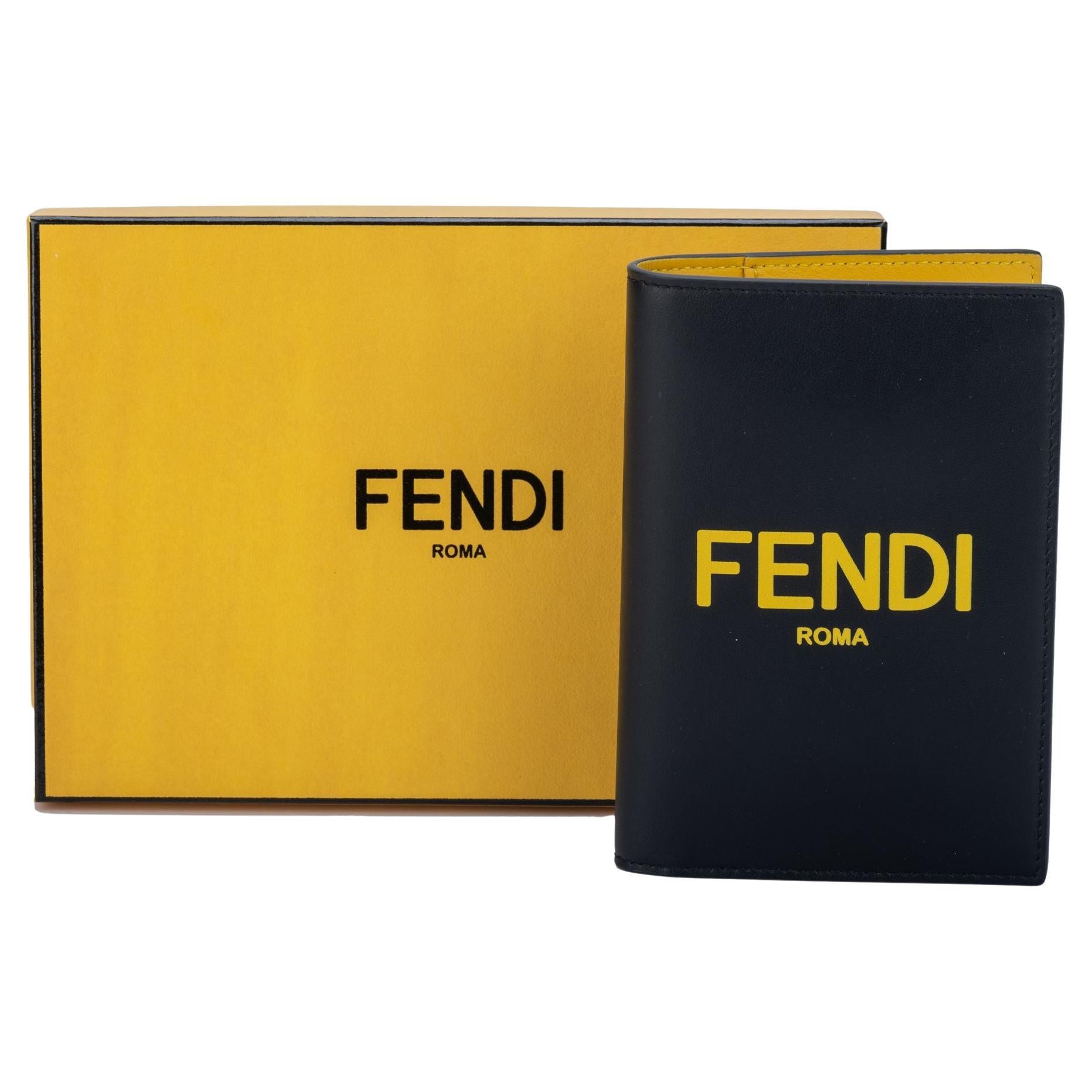 Fendi NIB Black & Yellow Passport Cover For Sale