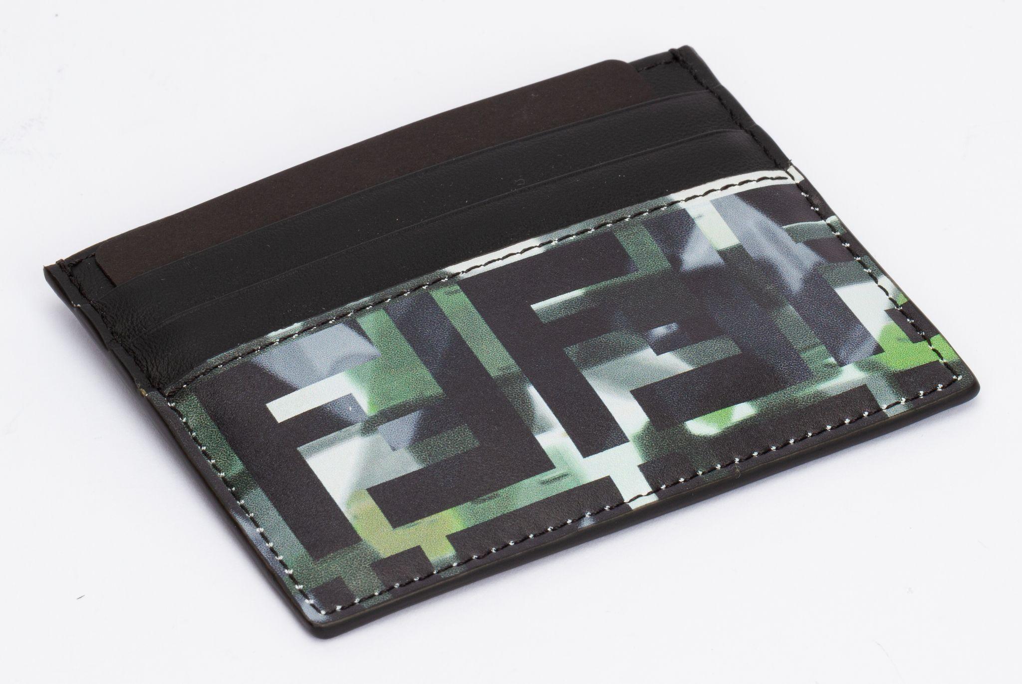Yellow Fendi NIB Green Black Logo Card Holder For Sale