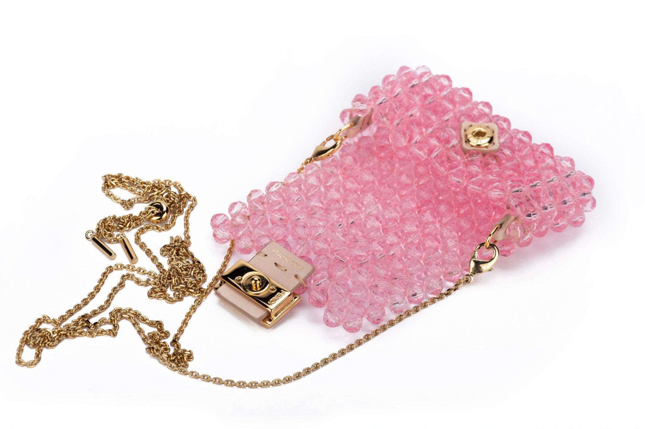 Orange Fendi NIB Pink Beads Pico Baguette