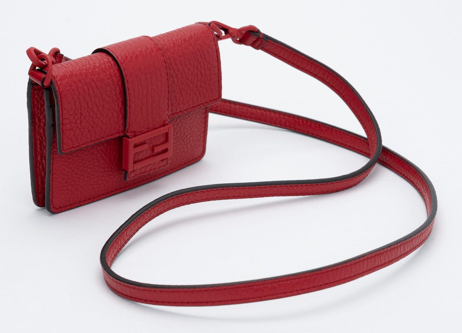 Fendi NIB Red Micro Baguette In New Condition For Sale In West Hollywood, CA