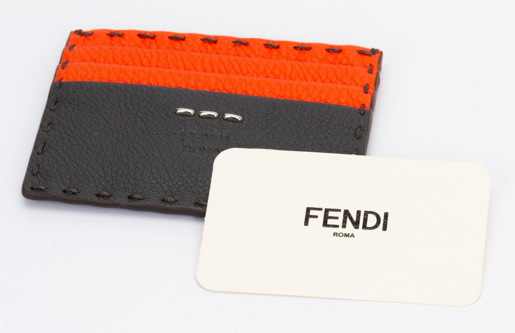 Women's or Men's Fendi NIB Selleria 2 Tone Card Case For Sale