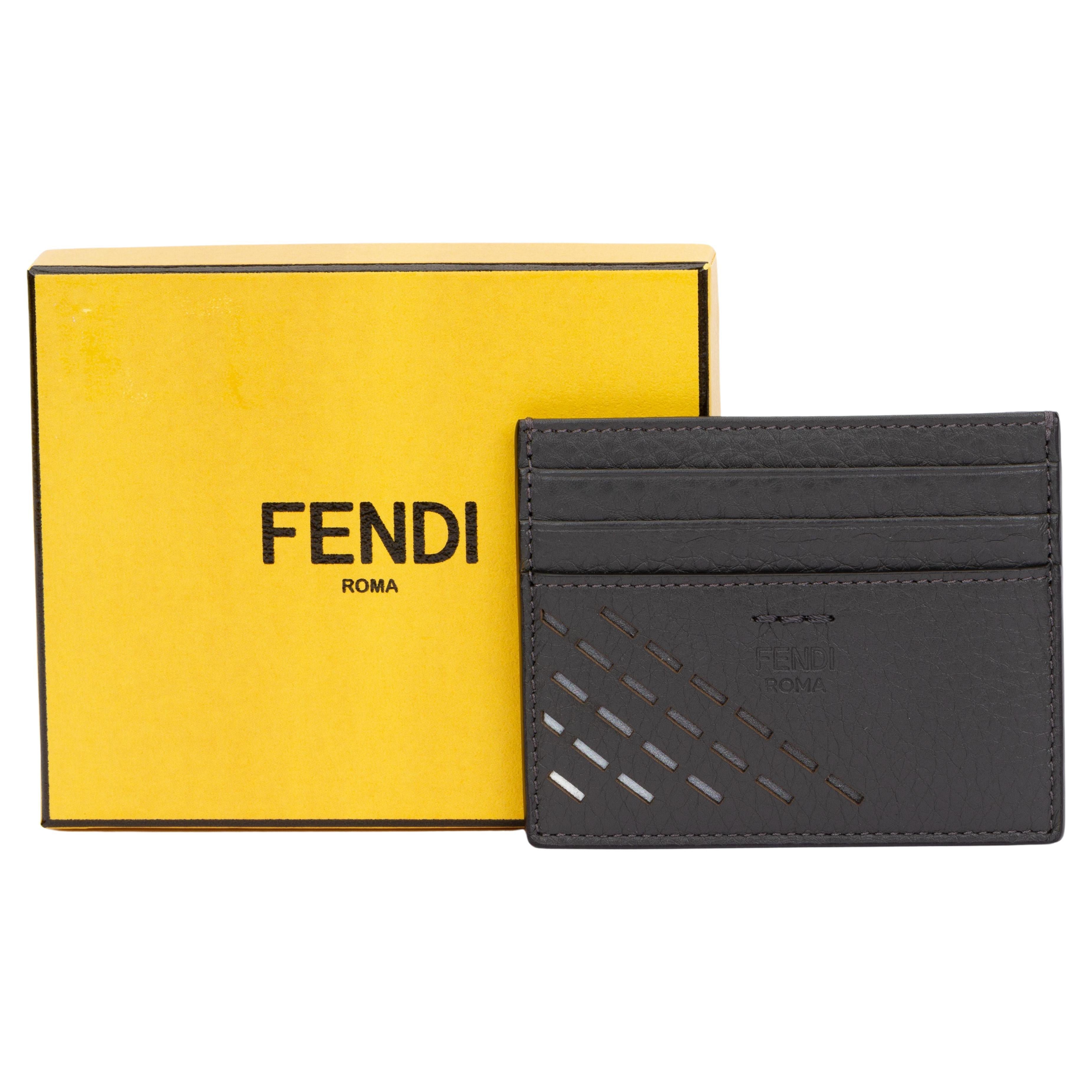FENDI: FF Squared credit card holder in leather - Beige