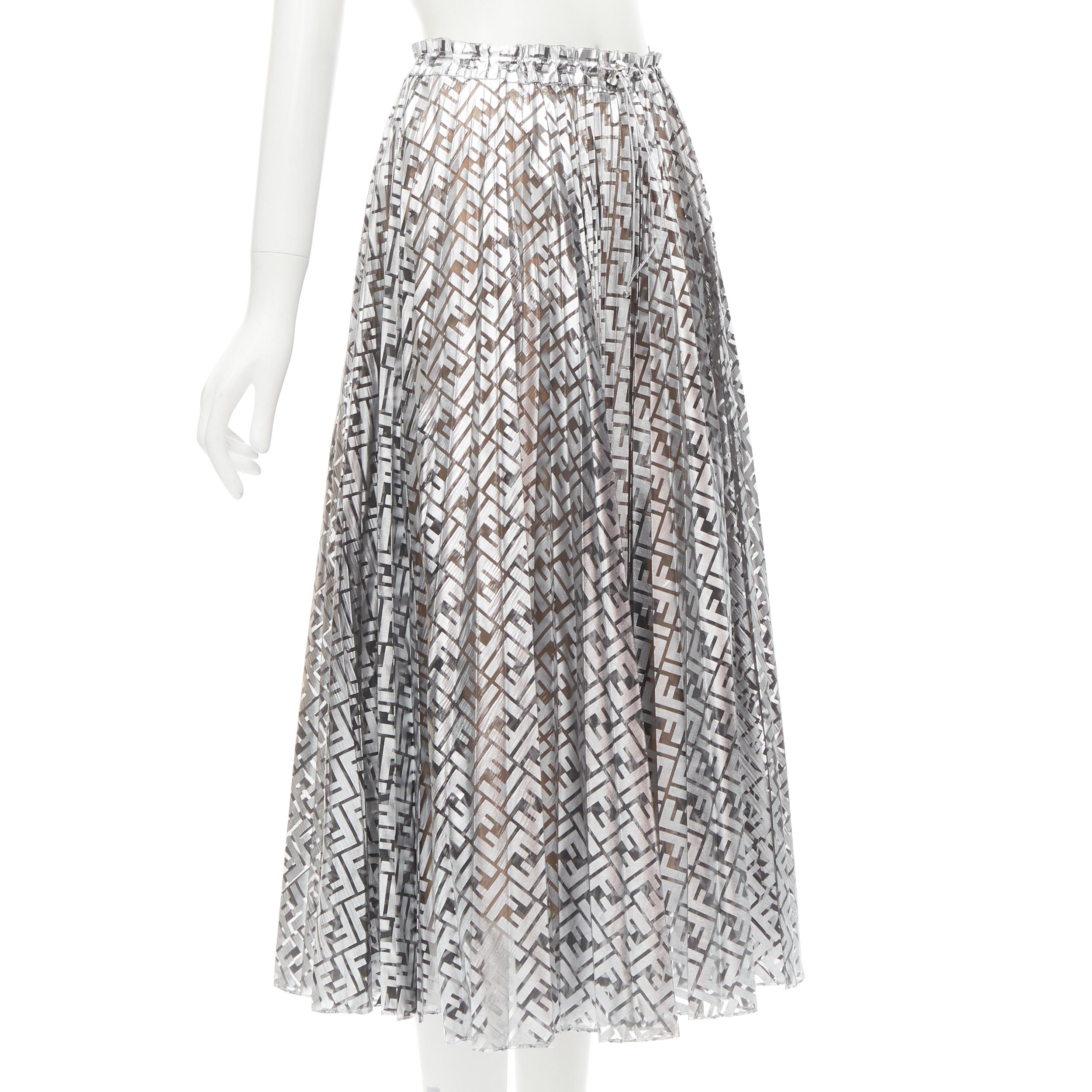 FENDI NICKI MINAJ Prints On FF Zucca monogram silver pleated skirt IT36 XS In Excellent Condition In Hong Kong, NT