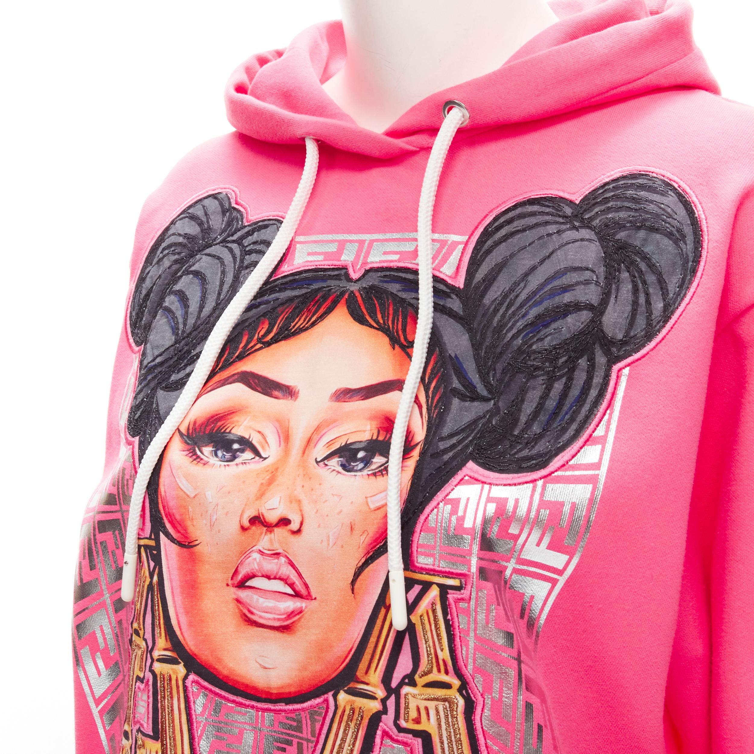 Women's FENDI Nicki Minaj Prints On pink silver foil print cropped hoodie S