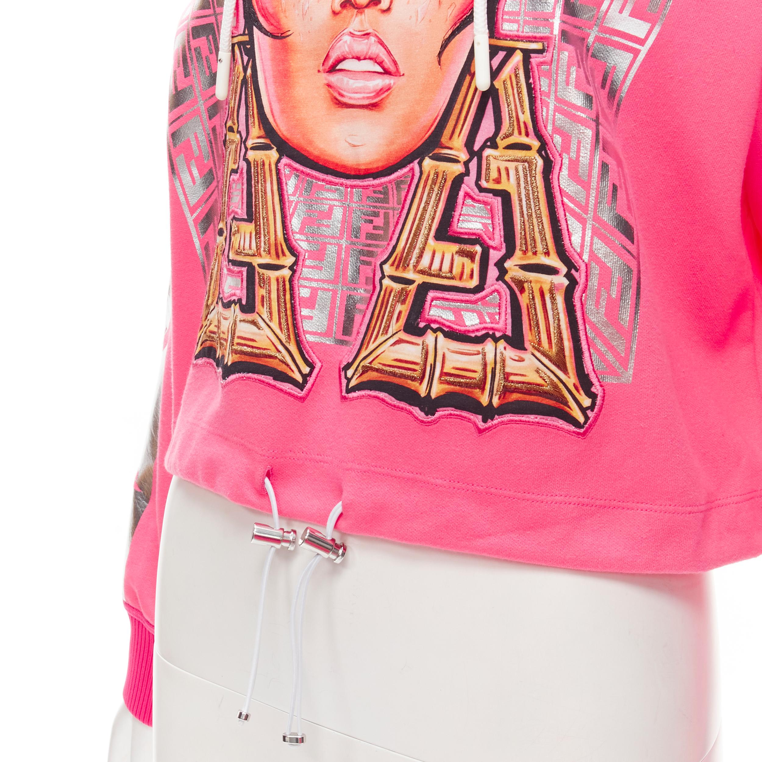 FENDI Nicki Minaj Prints On pink silver foil print cropped hoodie S 1