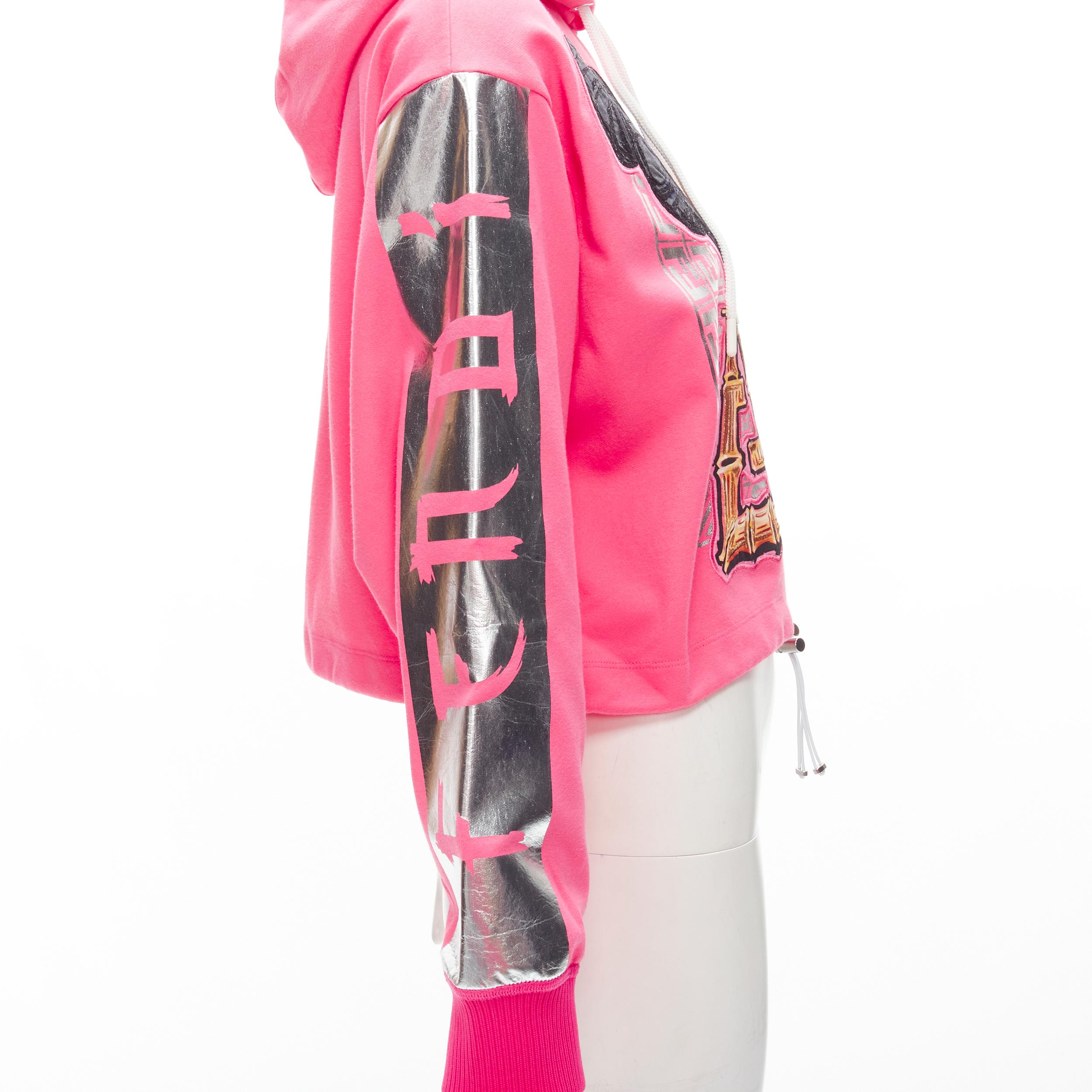 FENDI Nicki Minaj Prints On pink silver foil print cropped hoodie S 2