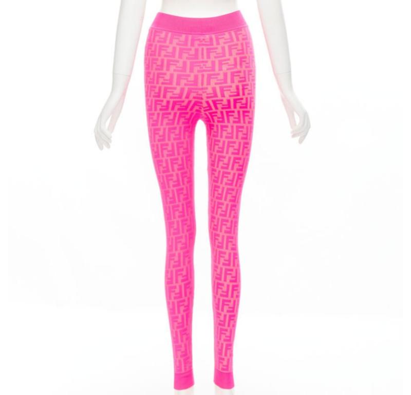 FENDI NICKI MINAJ PRINTS ON Runway neon pink FF Zucca leggings IT40 S 2