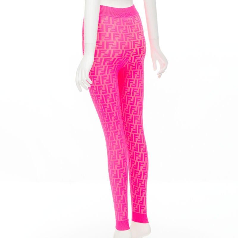 FENDI NICKI MINAJ PRINTS ON Runway neon pink FF Zucca leggings IT40 S For Sale 3