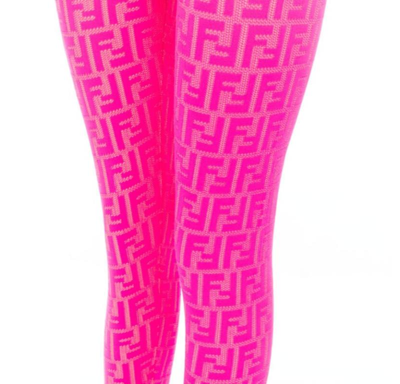 FENDI NICKI MINAJ PRINTS ON Runway neon pink FF Zucca leggings IT40 S 4