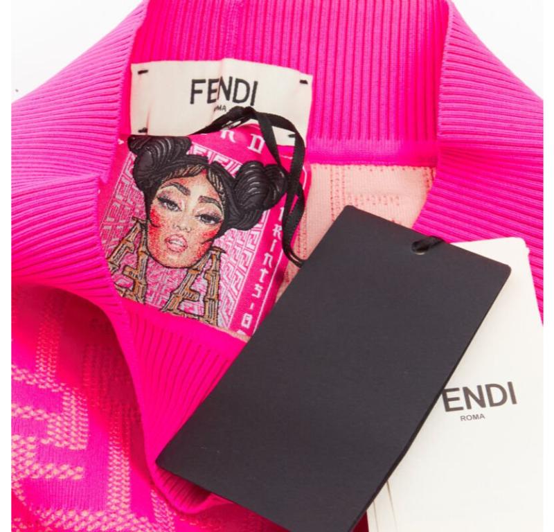 FENDI NICKI MINAJ PRINTS ON Runway neon pink FF Zucca leggings IT40 S 5
