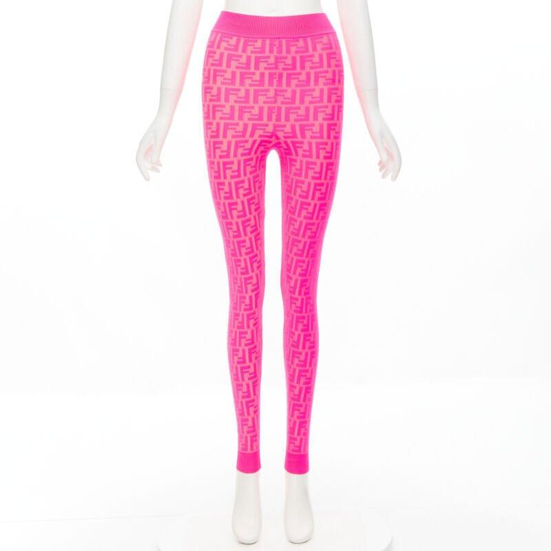 FENDI NICKI MINAJ PRINTS ON Runway neon pink FF Zucca leggings IT40 S 5