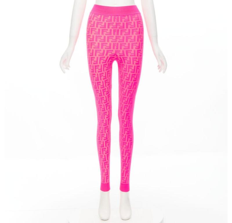 FENDI NICKI MINAJ PRINTS ON Runway neon pink FF Zucca leggings IT40 S 6
