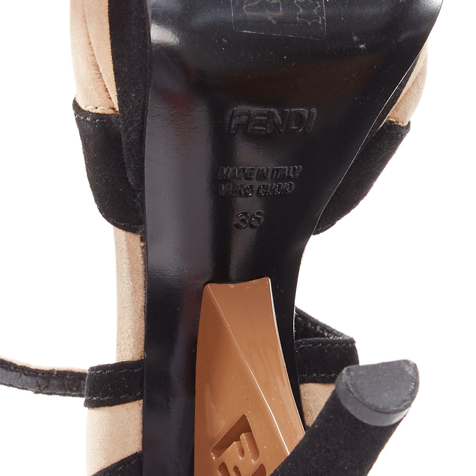 FENDI nude FF logo black suede leather architectural heel platform EU36 For Sale 5