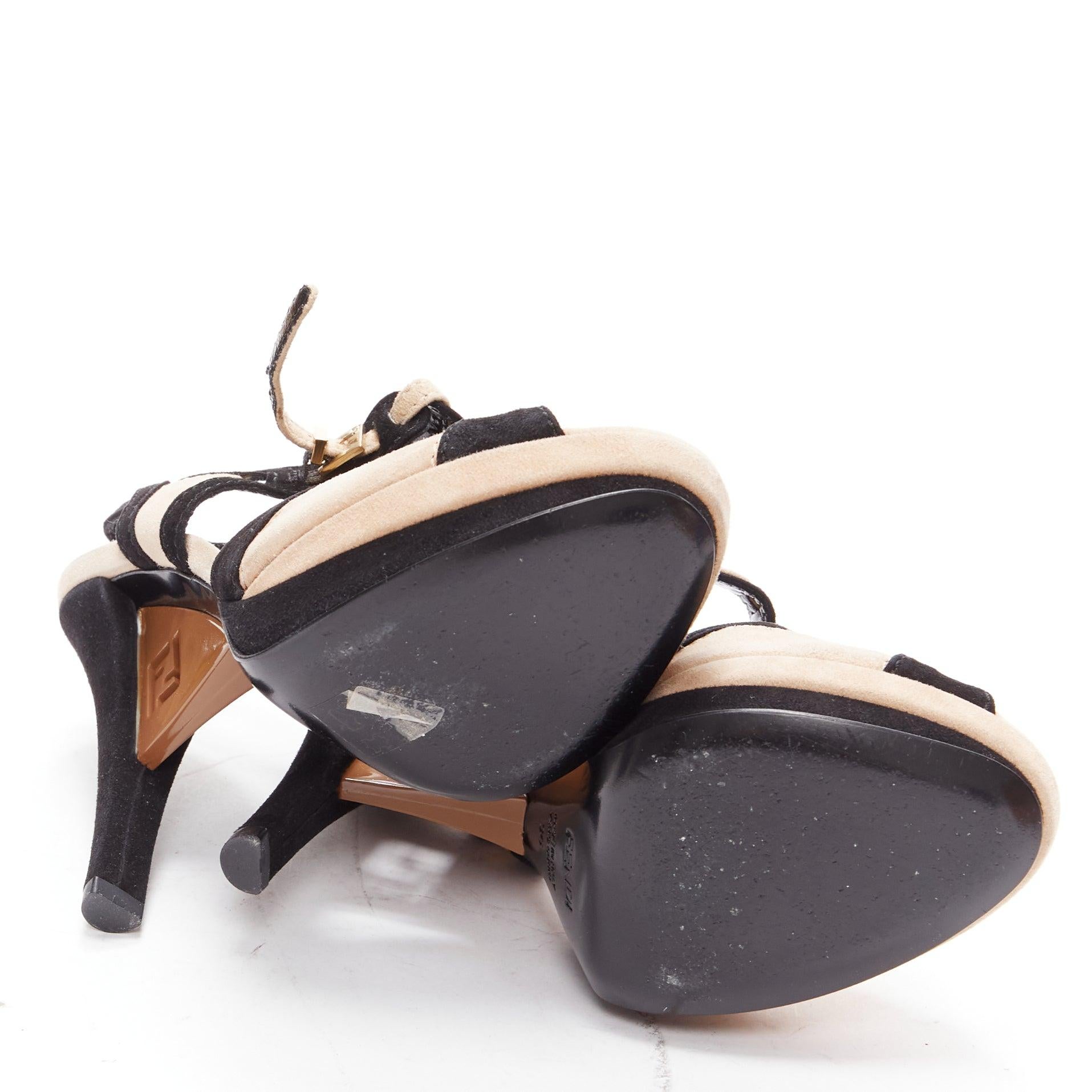 FENDI nude FF logo black suede leather architectural heel platform EU36 For Sale 6