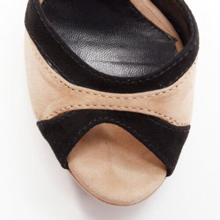 FENDI nude FF logo black suede leather architectural heel platform EU36 For Sale 2