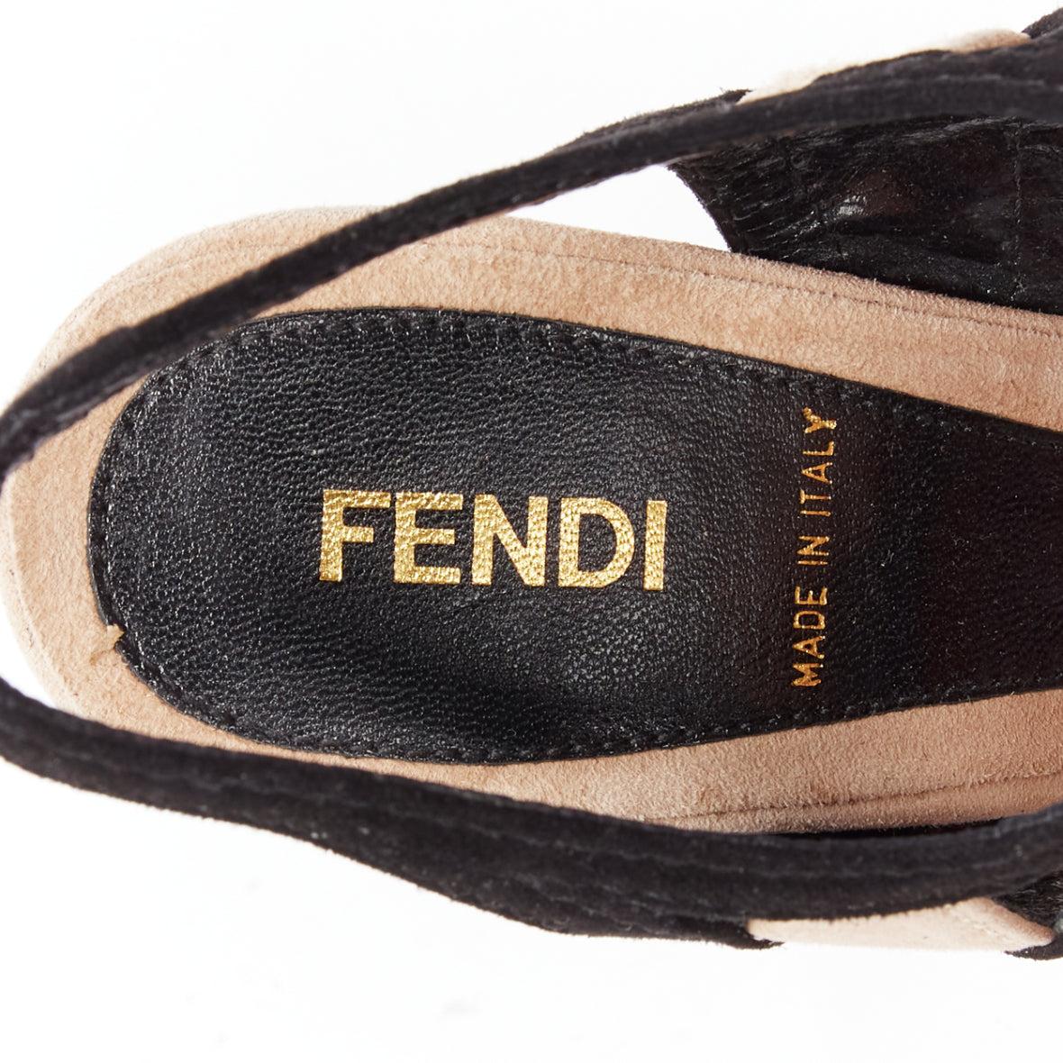 FENDI nude FF logo black suede leather architectural heel platform EU36 For Sale 4