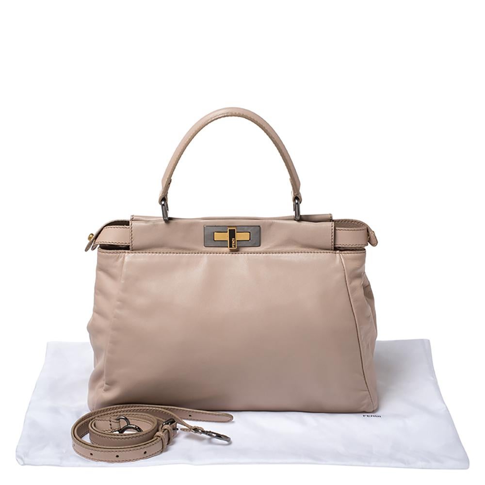 Fendi Nude Leather Medium Peekaboo Top Handle Bag 2
