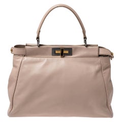 Fendi Nude Leather Medium Peekaboo Top Handle Bag