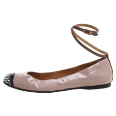 Fendi Nude Patent Leather Ankle Strap Ballet Flats Size 39