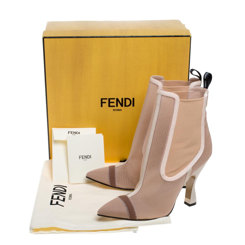 Women's Fendi Nude Pink Mesh And Fabric Colibri Ankle Length Boots Size 39