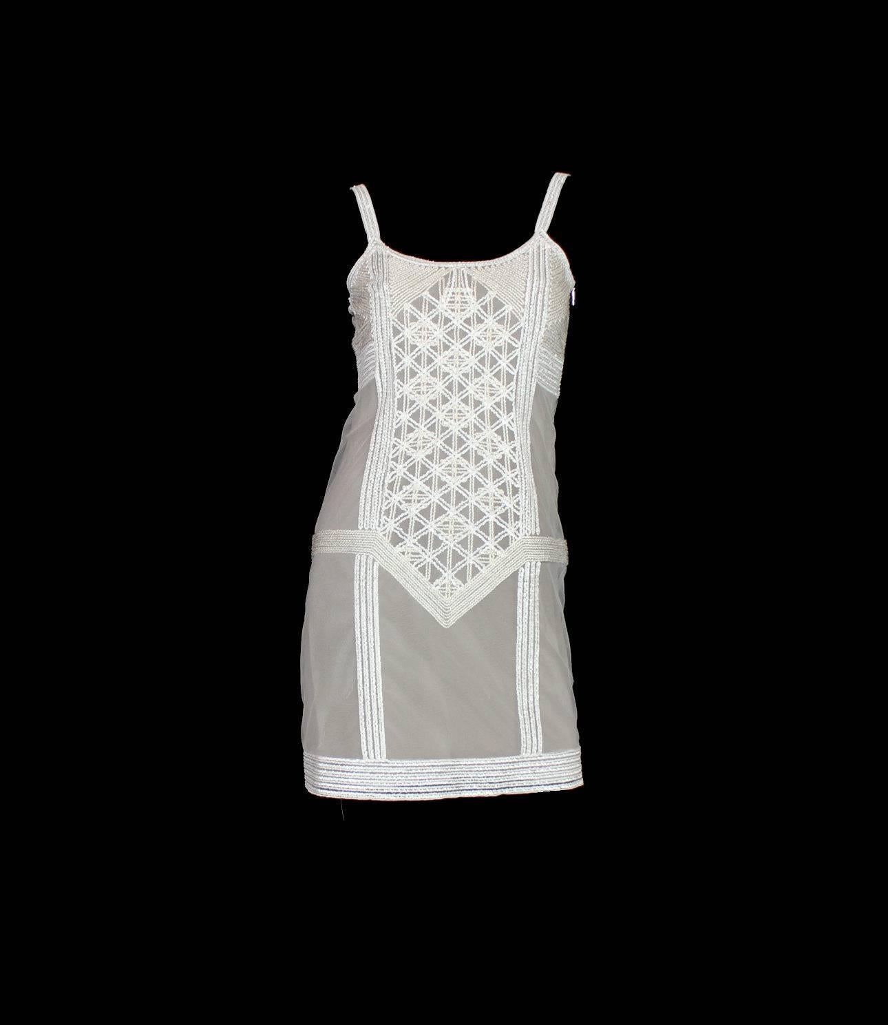 Fendi Nude & White Embellished Sequin Mesh Cocktail Dress In New Condition In Switzerland, CH