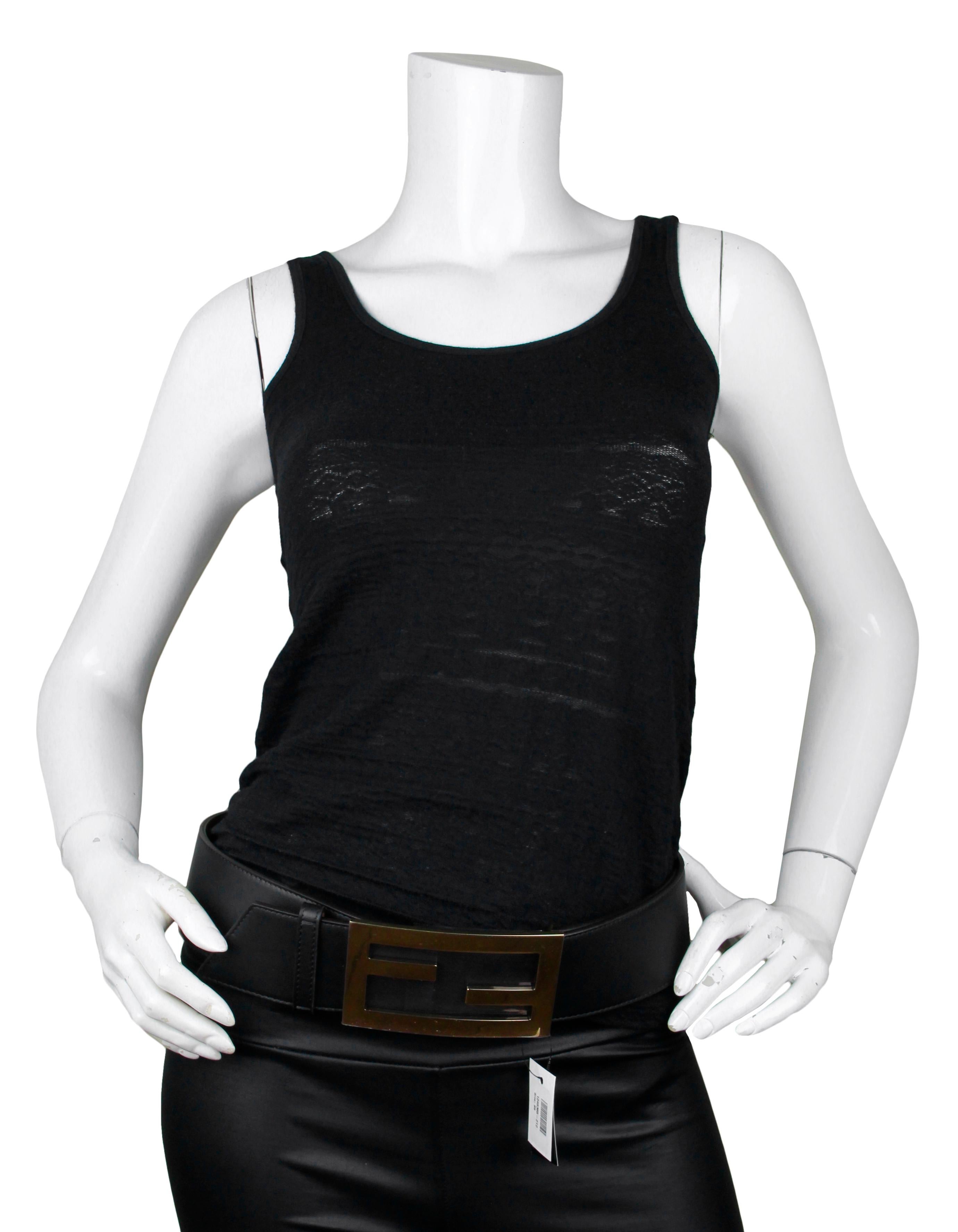 Fendi NWT Black Leather Wide Logo Belt sz 85/34
