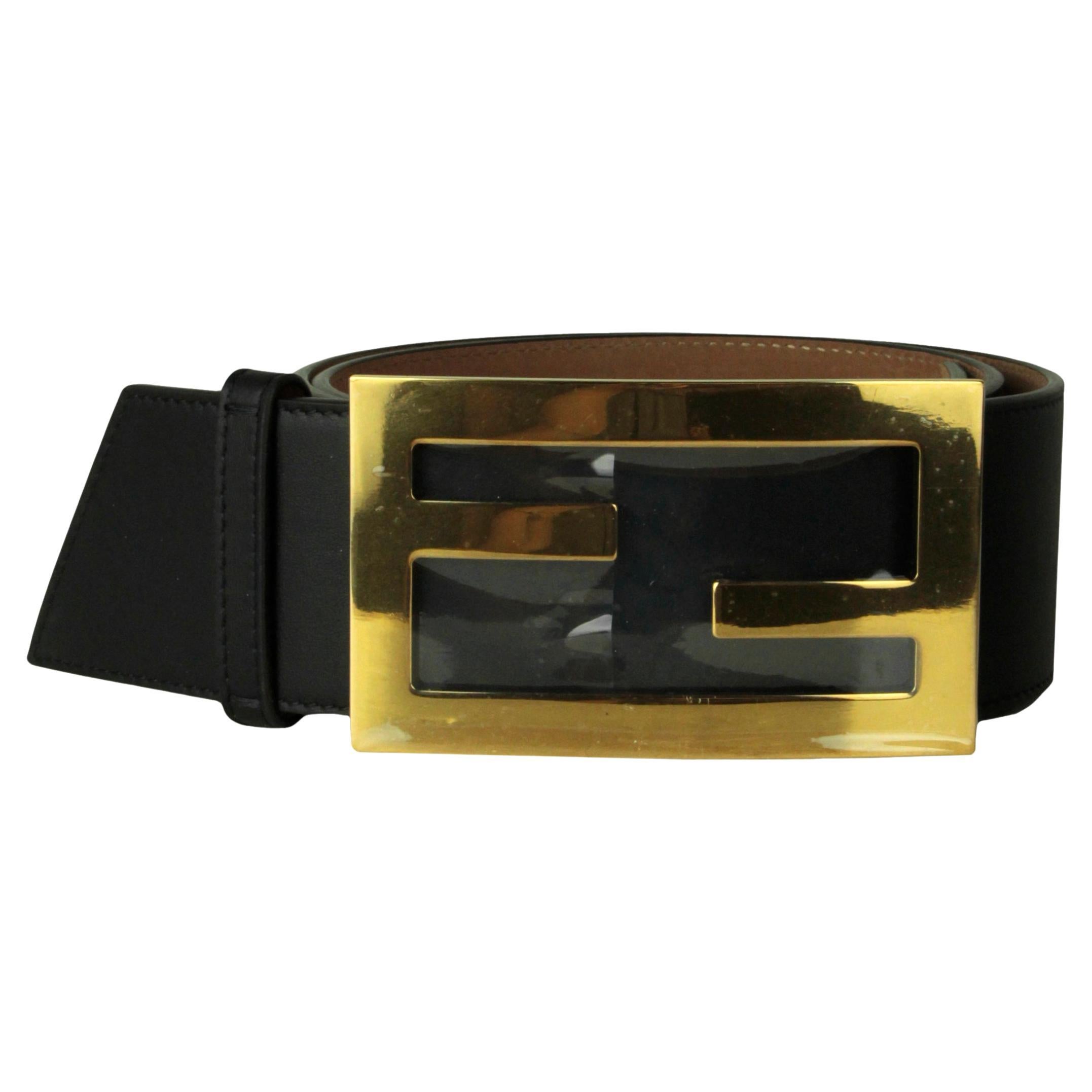 Fendi NWT Black Leather Wide Logo Belt sz 85/34" rt. $980