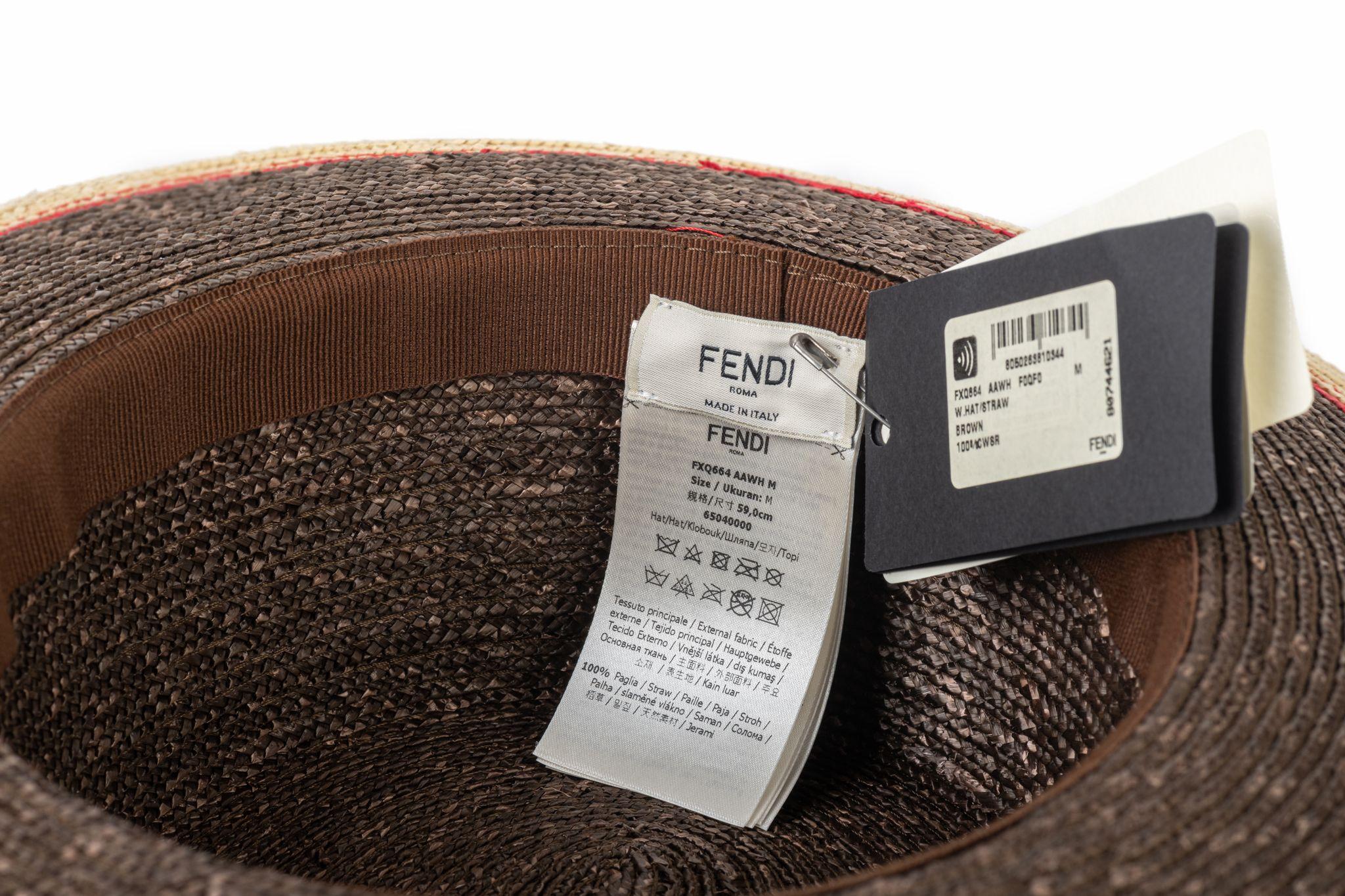 Fendi NWT Brown Straw Hat For Sale 1