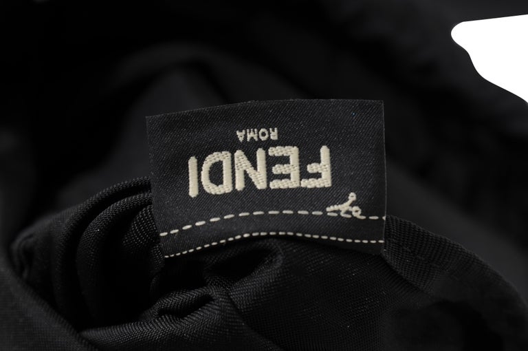 Fendi Nylon Vitello Drawstring Backpack Black Leather Logo  display picture 1