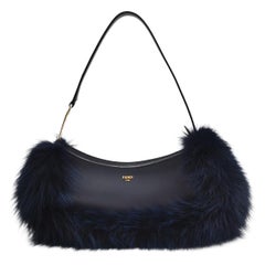 FENDI O Lock Sac à bandoulière en cuir et fausse fourrure marine