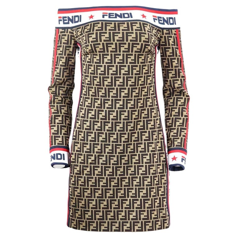 Fendi Off The Shoulder Printed Cotton Blend Mini Dress IT 44 UK 12 For ...